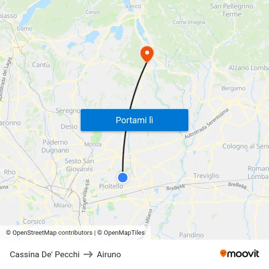 Cassina De' Pecchi to Airuno map
