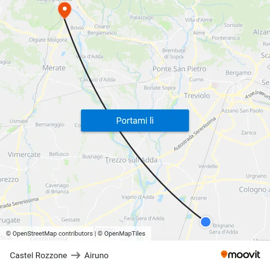 Castel Rozzone to Airuno map