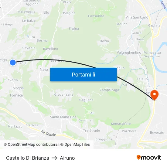 Castello Di Brianza to Airuno map