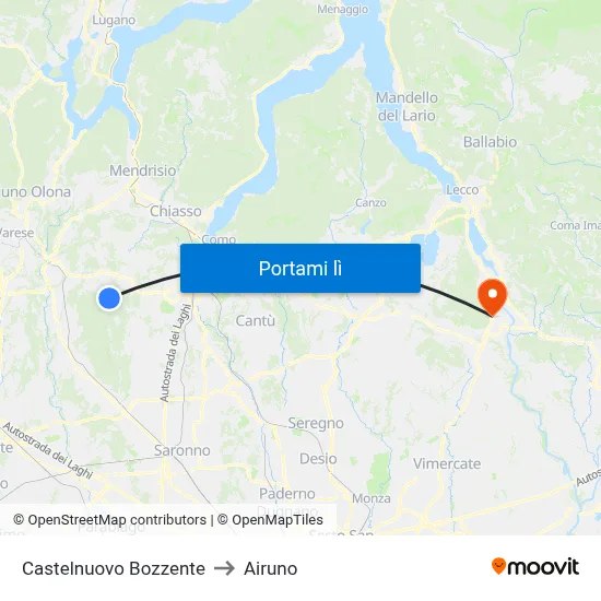 Castelnuovo Bozzente to Airuno map