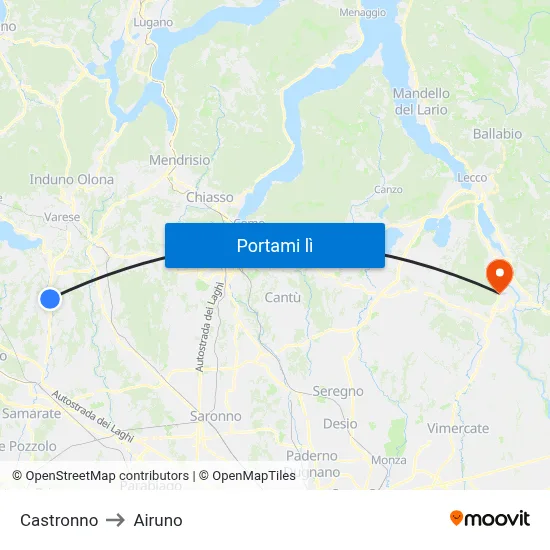 Castronno to Airuno map