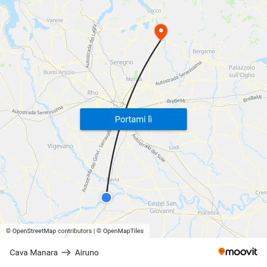 Cava Manara to Airuno map