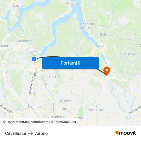 Cavallasca to Airuno map