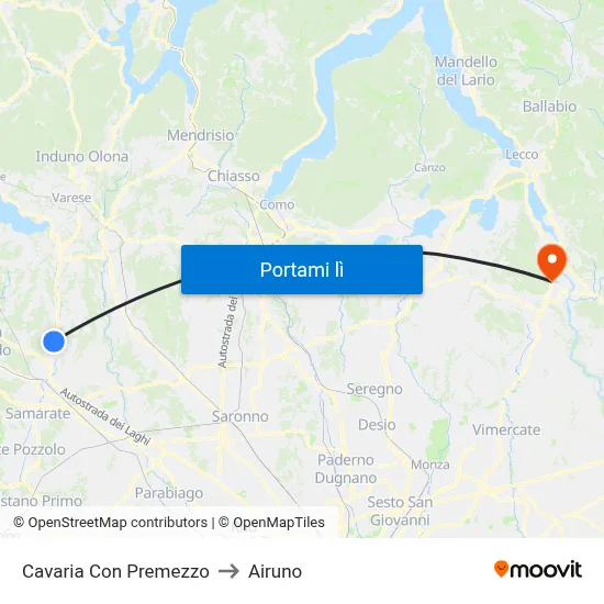 Cavaria Con Premezzo to Airuno map