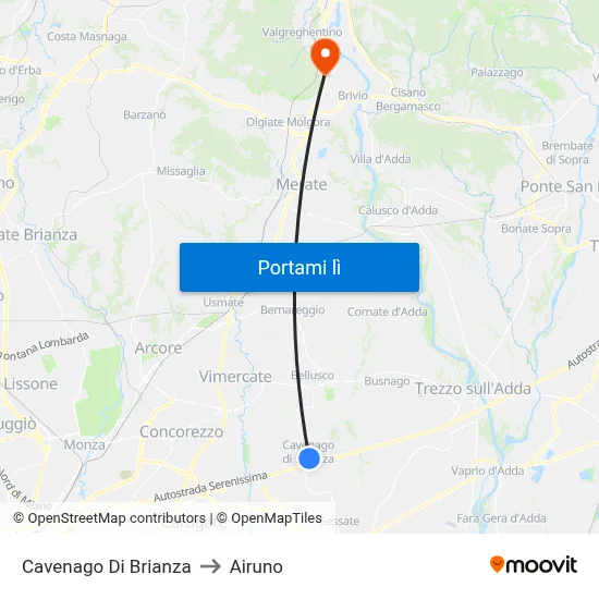 Cavenago Di Brianza to Airuno map