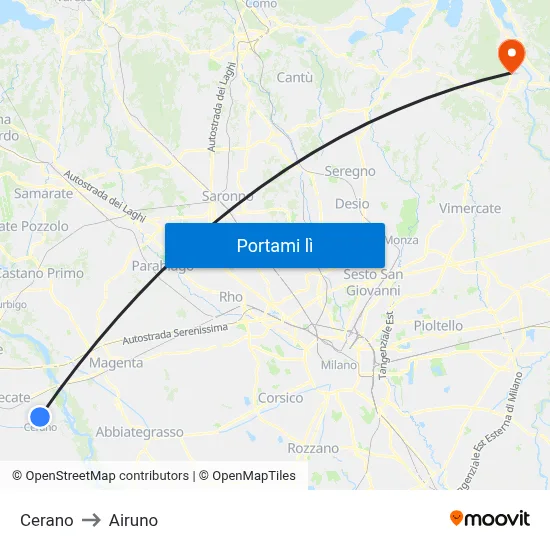 Cerano to Airuno map