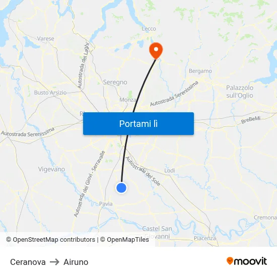 Ceranova to Airuno map