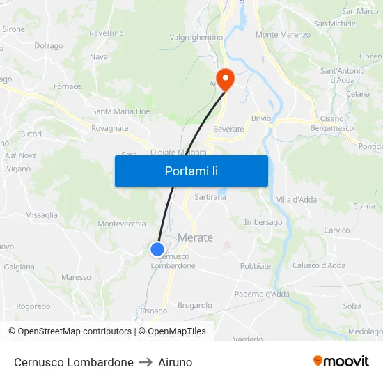 Cernusco Lombardone to Airuno map