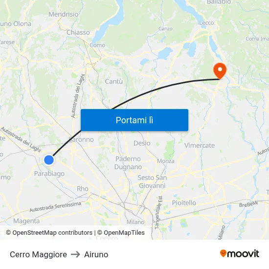 Cerro Maggiore to Airuno map