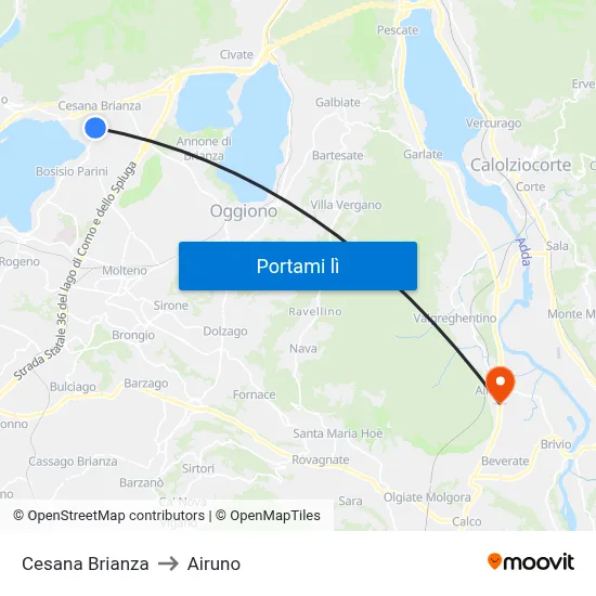 Cesana Brianza to Airuno map
