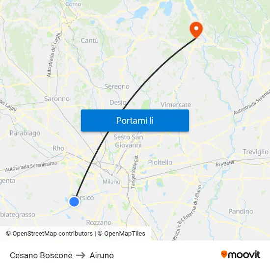 Cesano Boscone to Airuno map