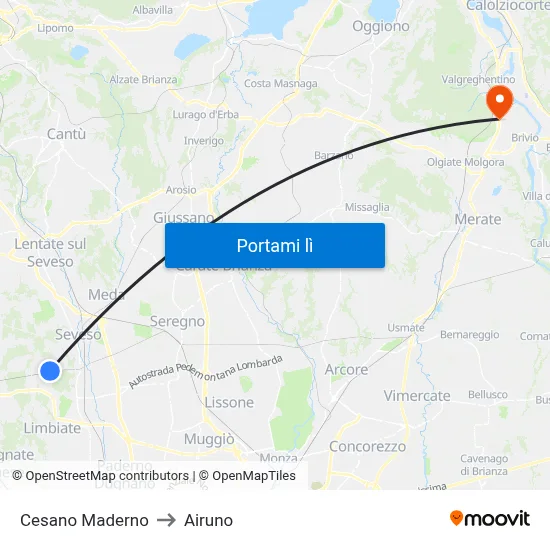 Cesano Maderno to Airuno map