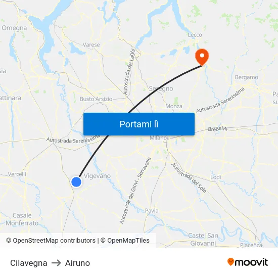 Cilavegna to Airuno map