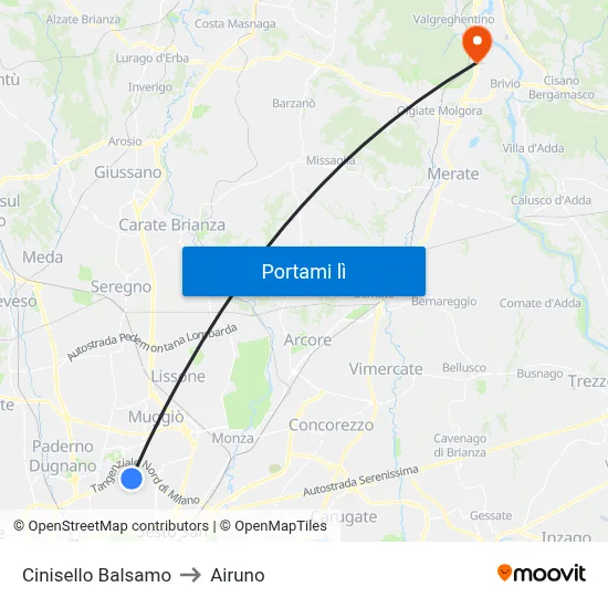 Cinisello Balsamo to Airuno map
