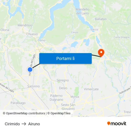 Cirimido to Airuno map
