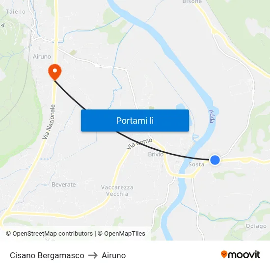 Cisano Bergamasco to Airuno map