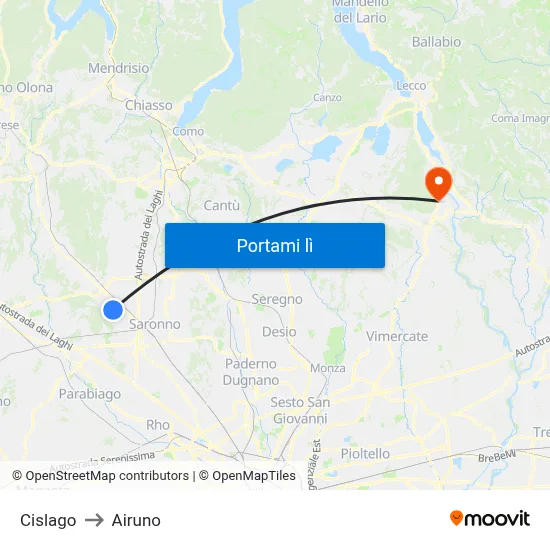 Cislago to Airuno map