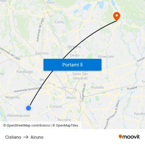Cisliano to Airuno map