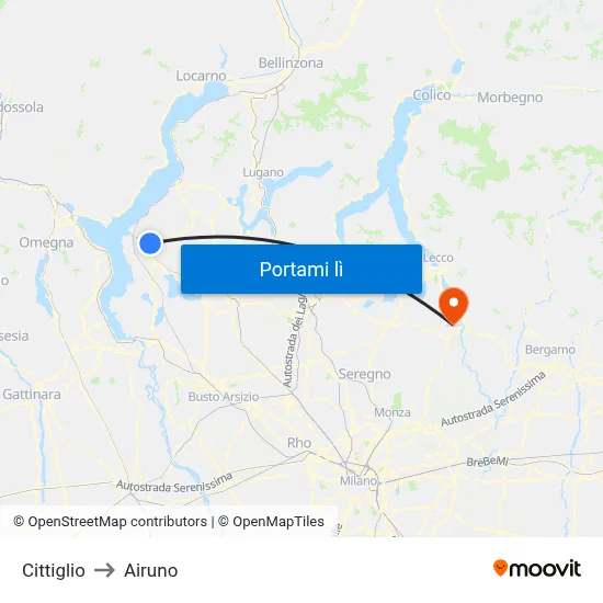 Cittiglio to Airuno map
