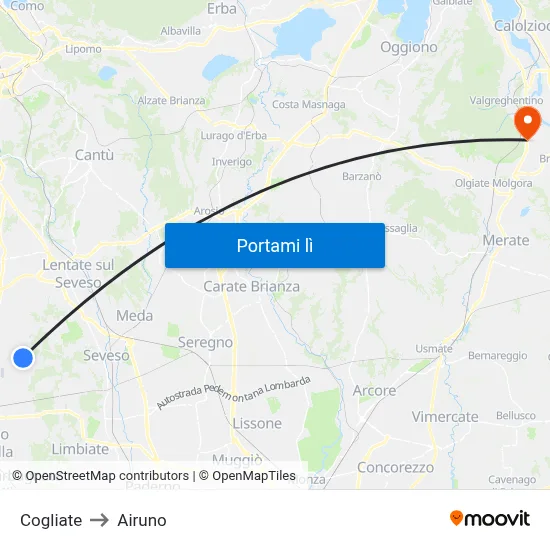Cogliate to Airuno map