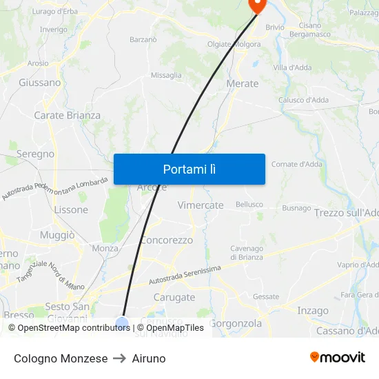 Cologno Monzese to Airuno map