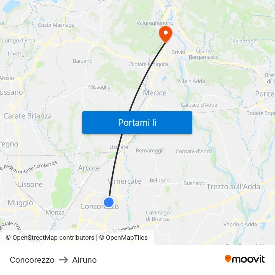Concorezzo to Airuno map