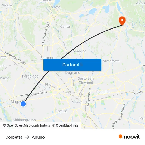 Corbetta to Airuno map