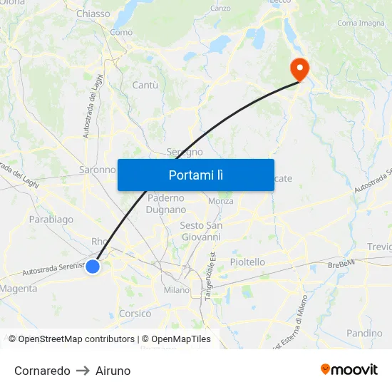 Cornaredo to Airuno map
