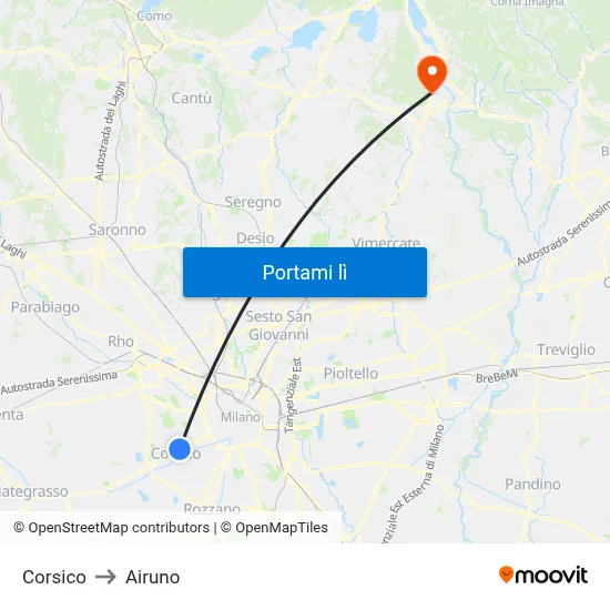 Corsico to Airuno map