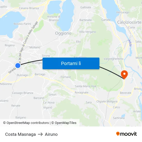 Costa Masnaga to Airuno map
