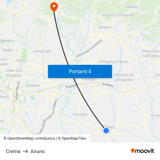 Crema to Airuno map