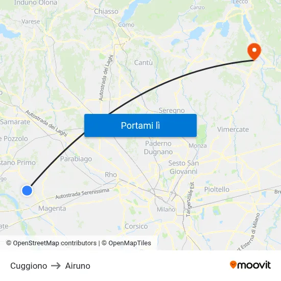 Cuggiono to Airuno map