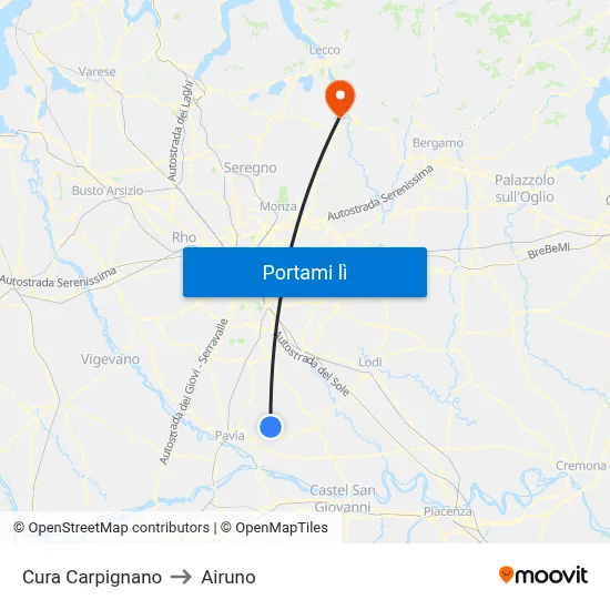 Cura Carpignano to Airuno map
