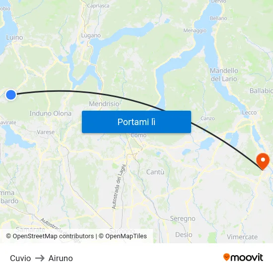 Cuvio to Airuno map