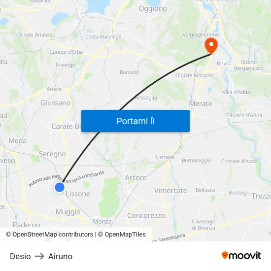 Desio to Airuno map