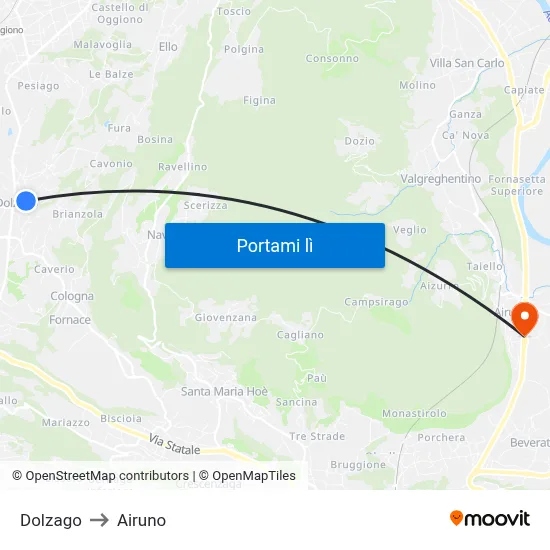 Dolzago to Airuno map