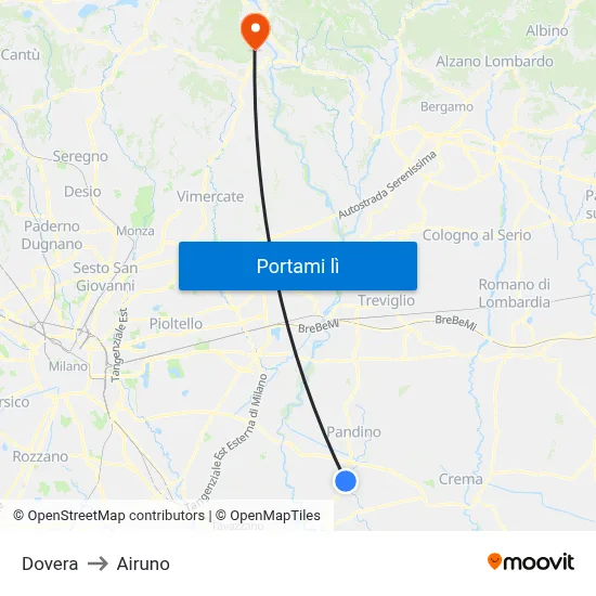 Dovera to Airuno map