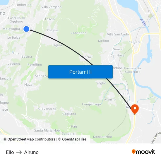 Ello to Airuno map