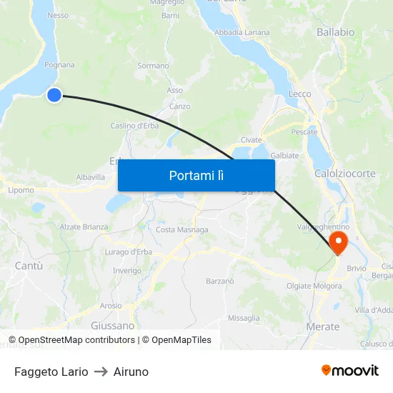 Faggeto Lario to Airuno map