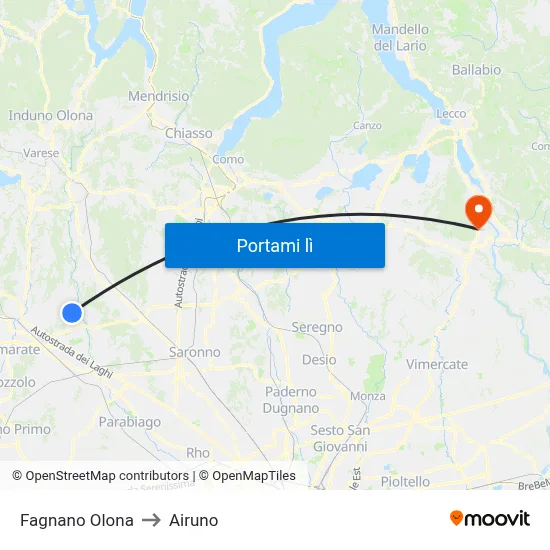 Fagnano Olona to Airuno map