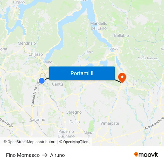 Fino Mornasco to Airuno map