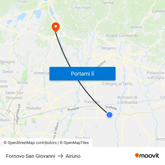 Fornovo San Giovanni to Airuno map