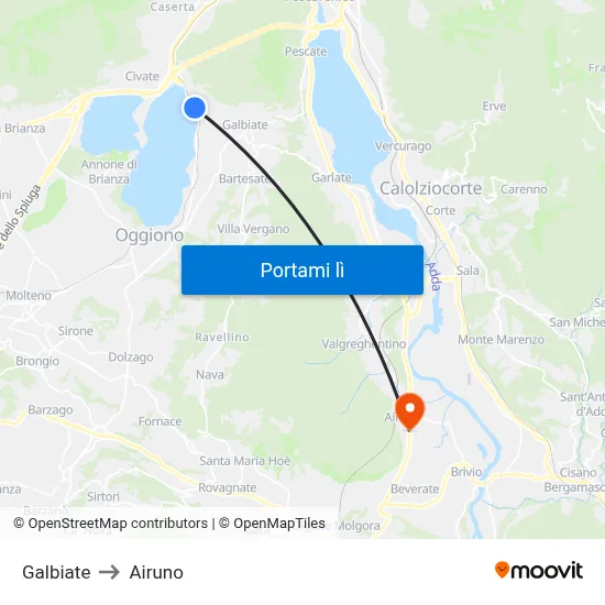Galbiate to Airuno map