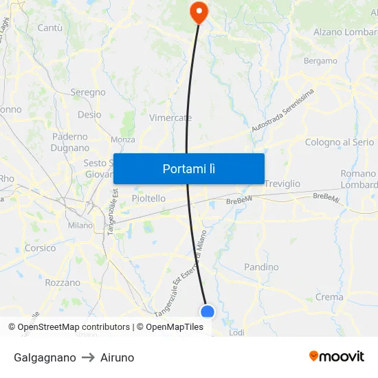 Galgagnano to Airuno map