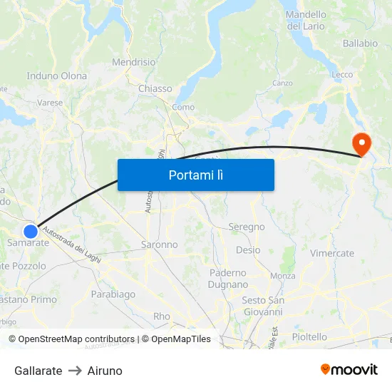 Gallarate to Airuno map