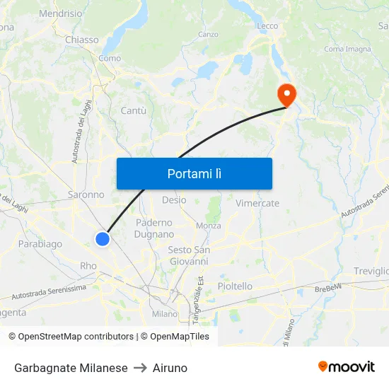 Garbagnate Milanese to Airuno map