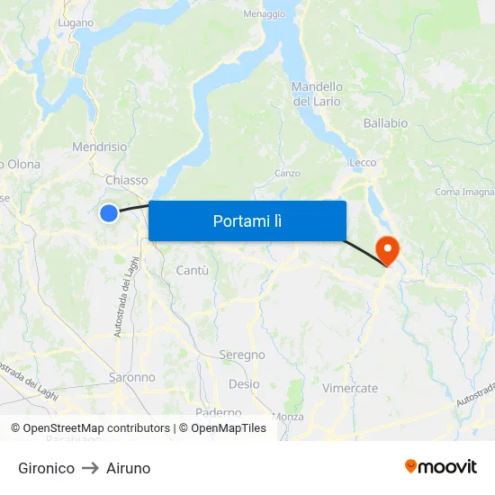 Gironico to Airuno map