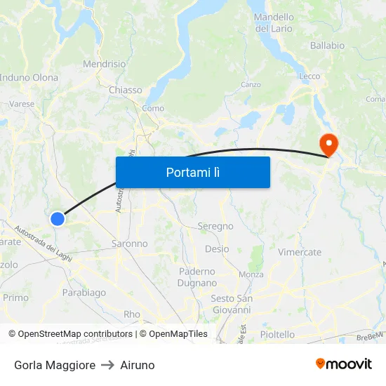 Gorla Maggiore to Airuno map
