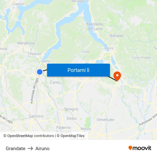 Grandate to Airuno map