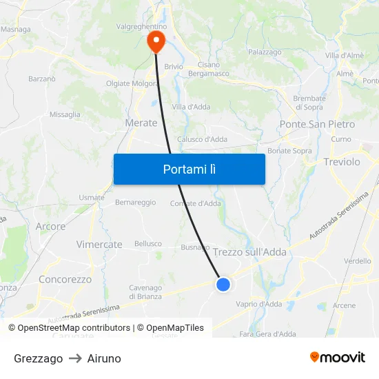 Grezzago to Airuno map